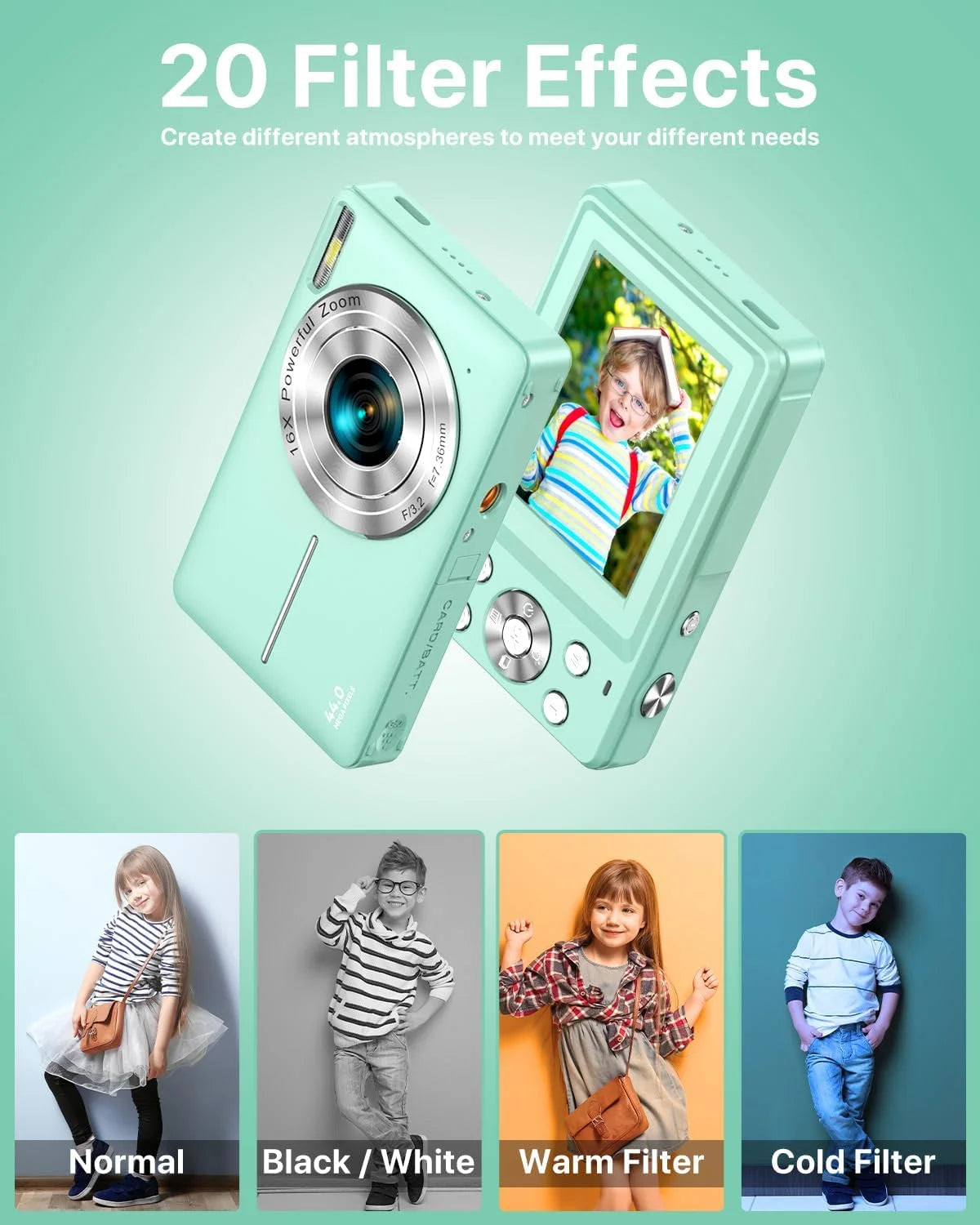 ACTITOP 44MP Kids Digital Camera – FHD 1080P, 16X Zoom, Retro Design with LCD Screen, Video Recording, and Webcam Function