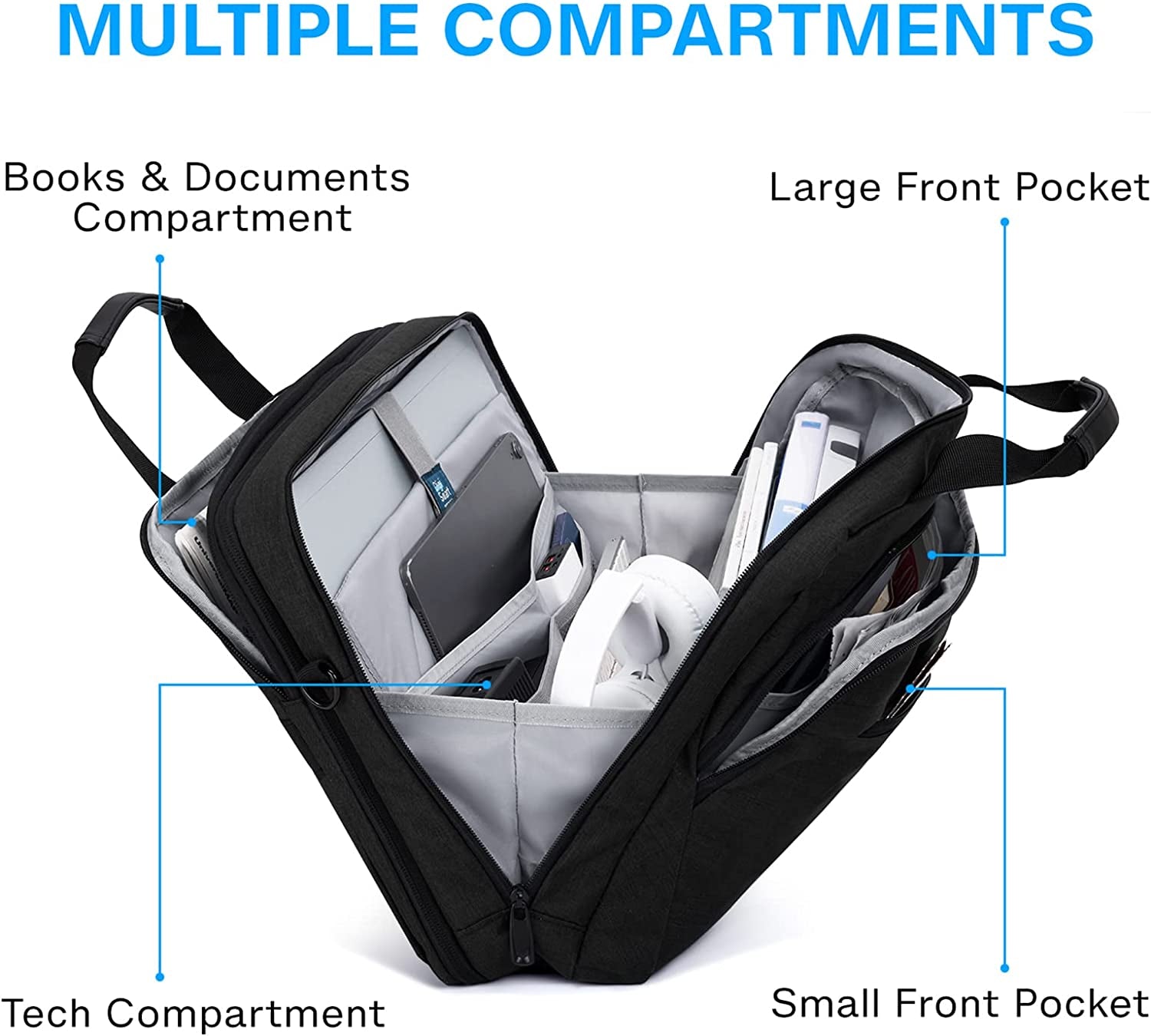 Expandable Laptop Briefcase – Sleek 17.3” Computer Bag for Work & Travel (Unisex, Black)