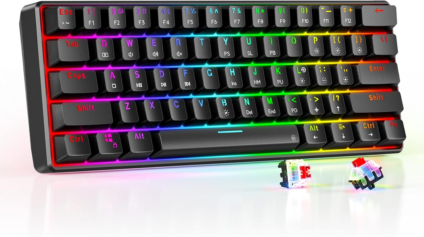 Ultra-Compact TH61 60% RGB Mechanical Gaming Keyboard - Fully Programmable Black Wired Keyboard